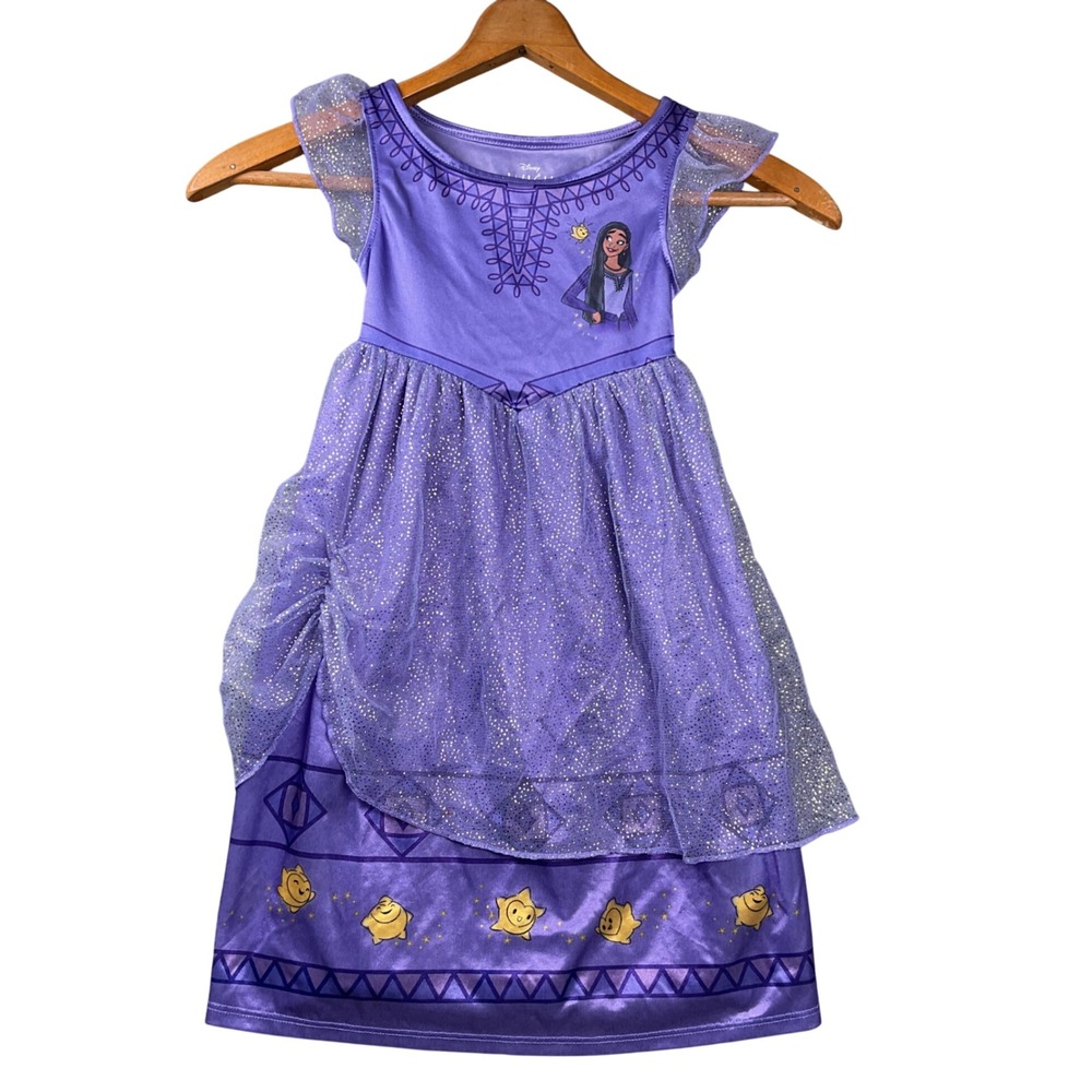 Disney Wish Asha Nightgown Toddler 2T Purple Glitter Tulle Flutter Sleeve Dress